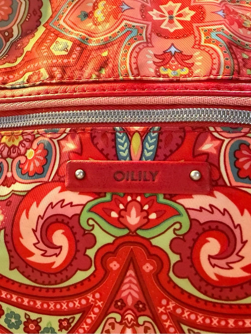 Oilily Red Pink Paisley Floral Crossbody Bag Purse Vintage Retro Boho